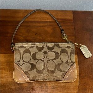 Coach Tan and Brown Signature Wristlet